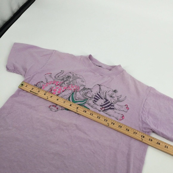 VTG 80s Single Stitch Animals on the Beach Short Sleeve T-Shirt L Light Purple - Picture 6 of 7